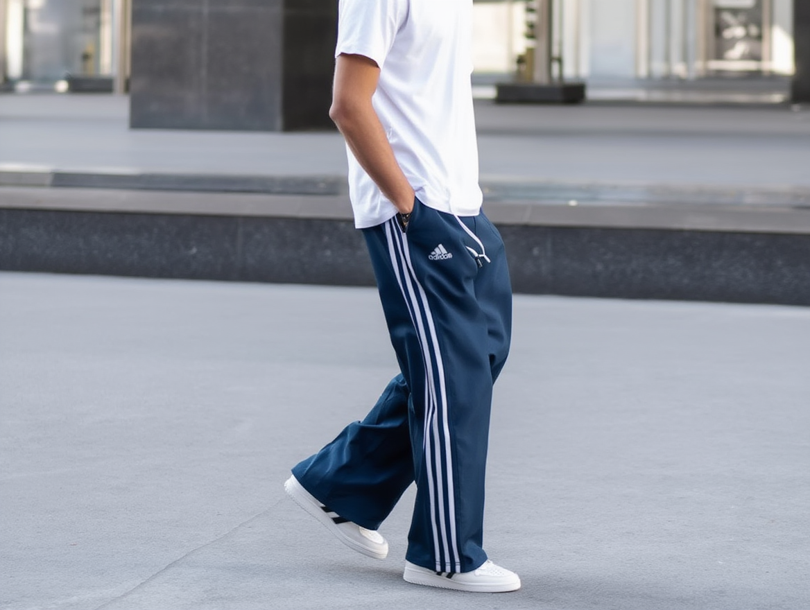 Men’s Wide-Leg Triple-Stripe Track Pants – Premium Streetwear Fit