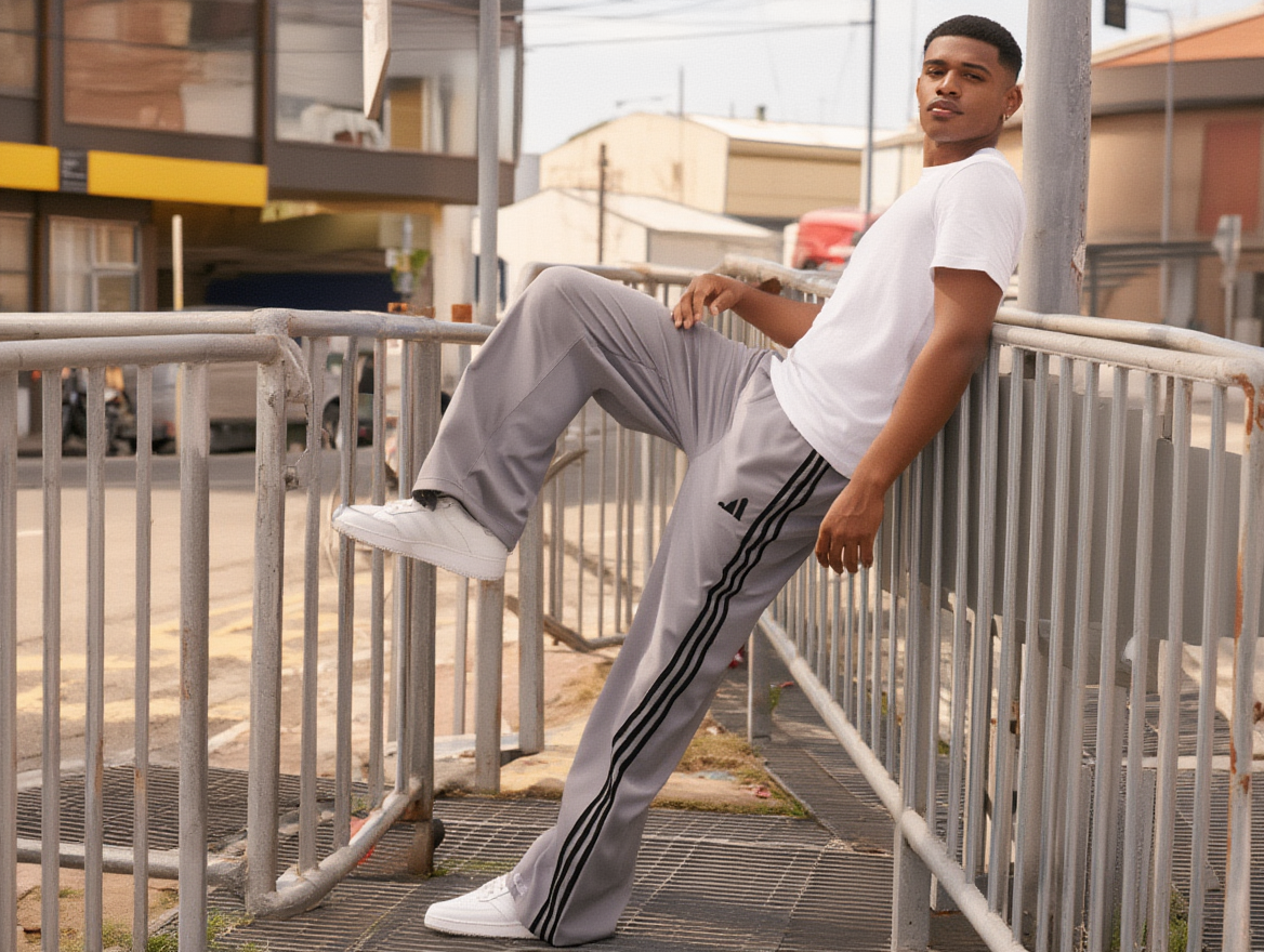 Men’s Wide-Leg Triple-Stripe Track Pants – Premium Streetwear Fit