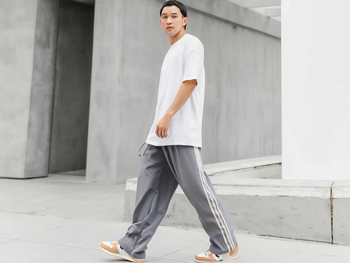 Men’s Streetwear Wide-Leg Track Pants – Triple Stripe Design