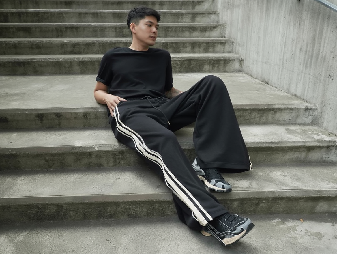 Men’s Classic Triple-Stripe Wide-Leg Track Pants – Ultra Street Style