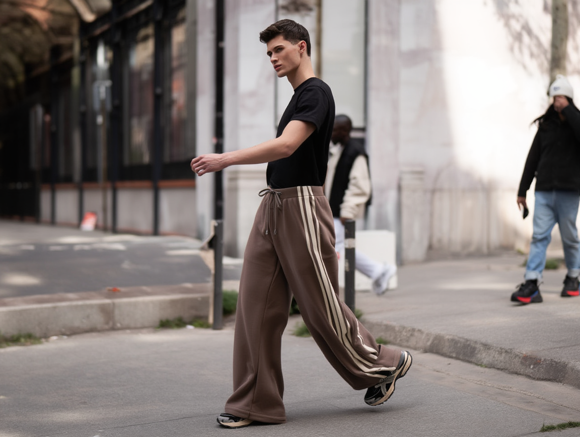 Men’s Classic Triple-Stripe Wide-Leg Track Pants – Ultra Street Style