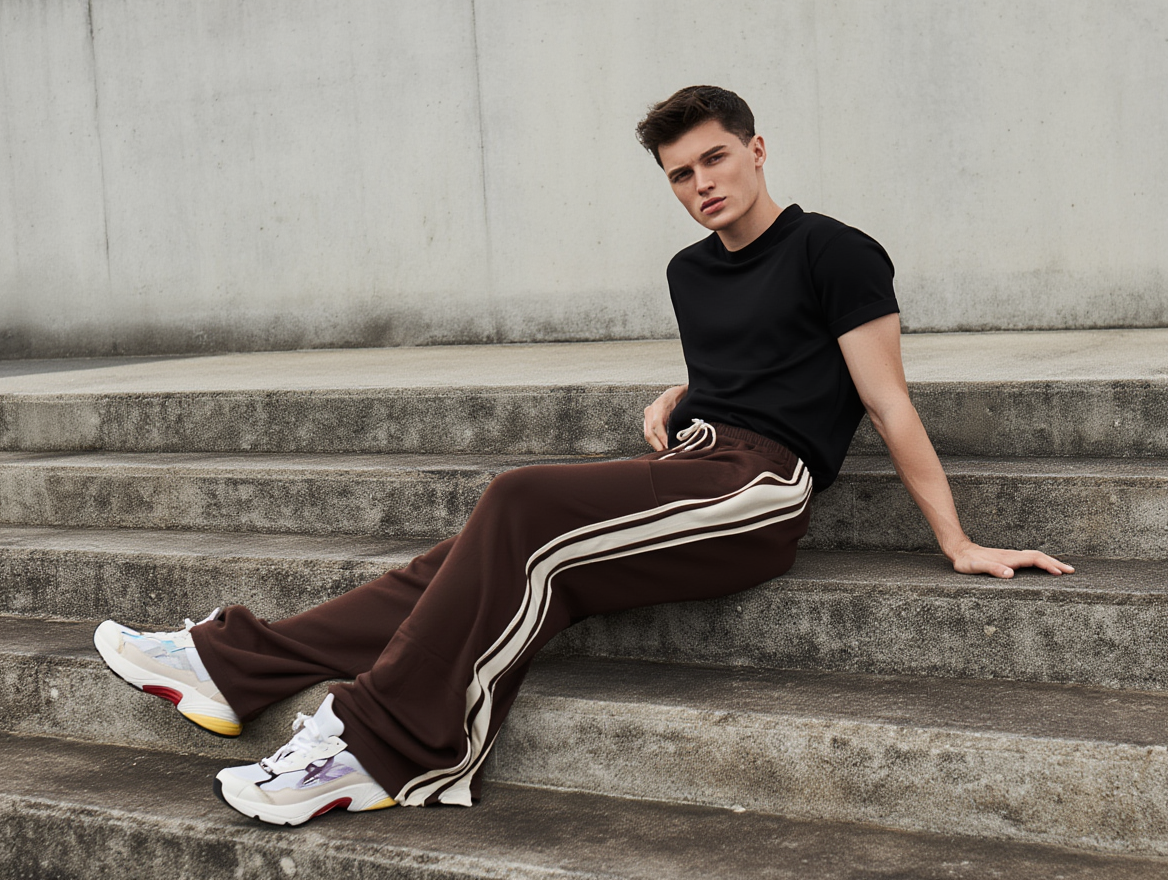 Men’s Classic Triple-Stripe Wide-Leg Track Pants – Ultra Street Style