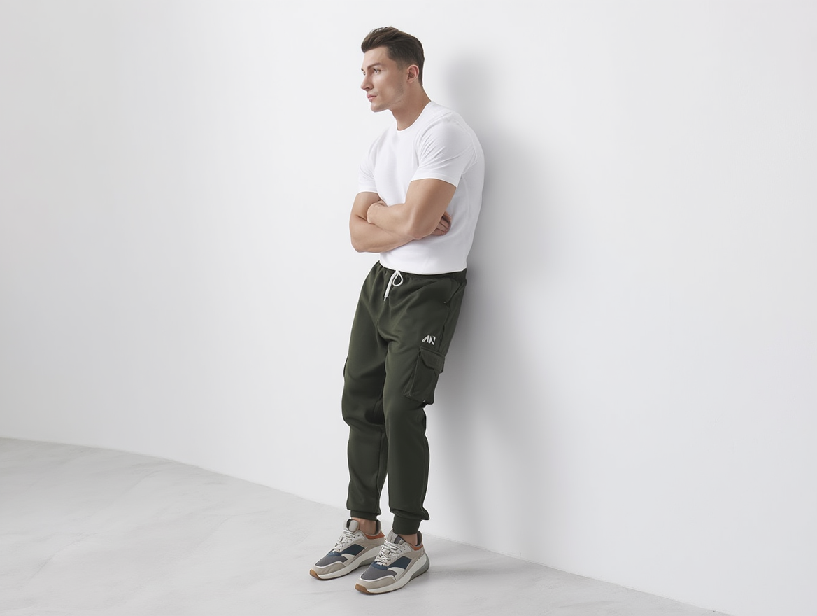 Long Olive Green Cargo Joggers