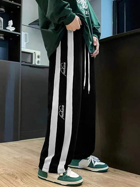 Men’s Bold Stripe Wide-Leg Track Pants – Street Fashion Edition