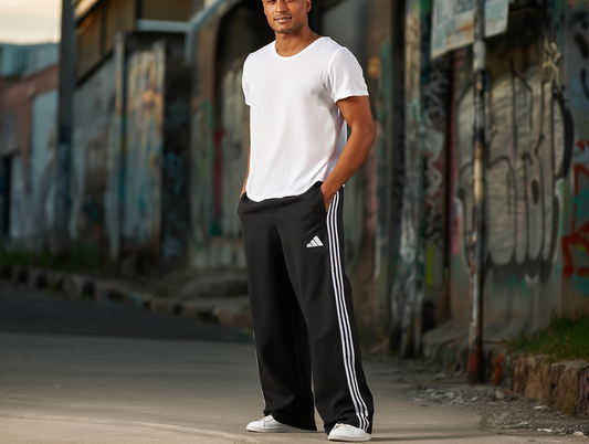 Men’s Wide-Leg Triple-Stripe Track Pants – Premium Streetwear Fit