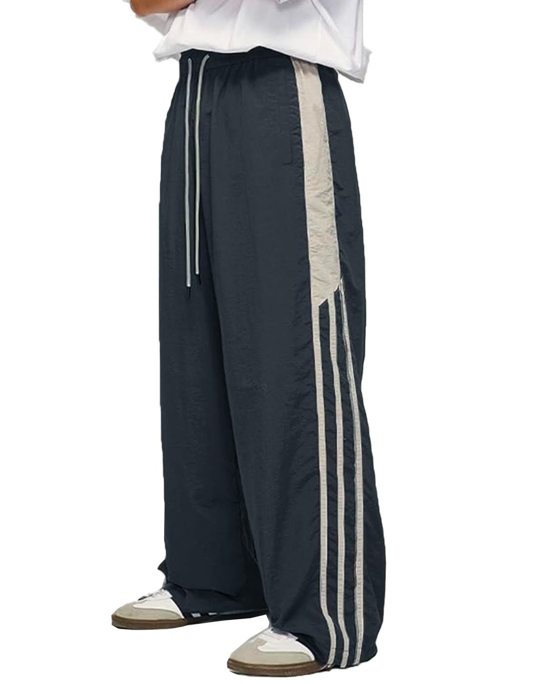 Men’s Streetwear Wide-Leg Track Pants – Triple Stripe Design