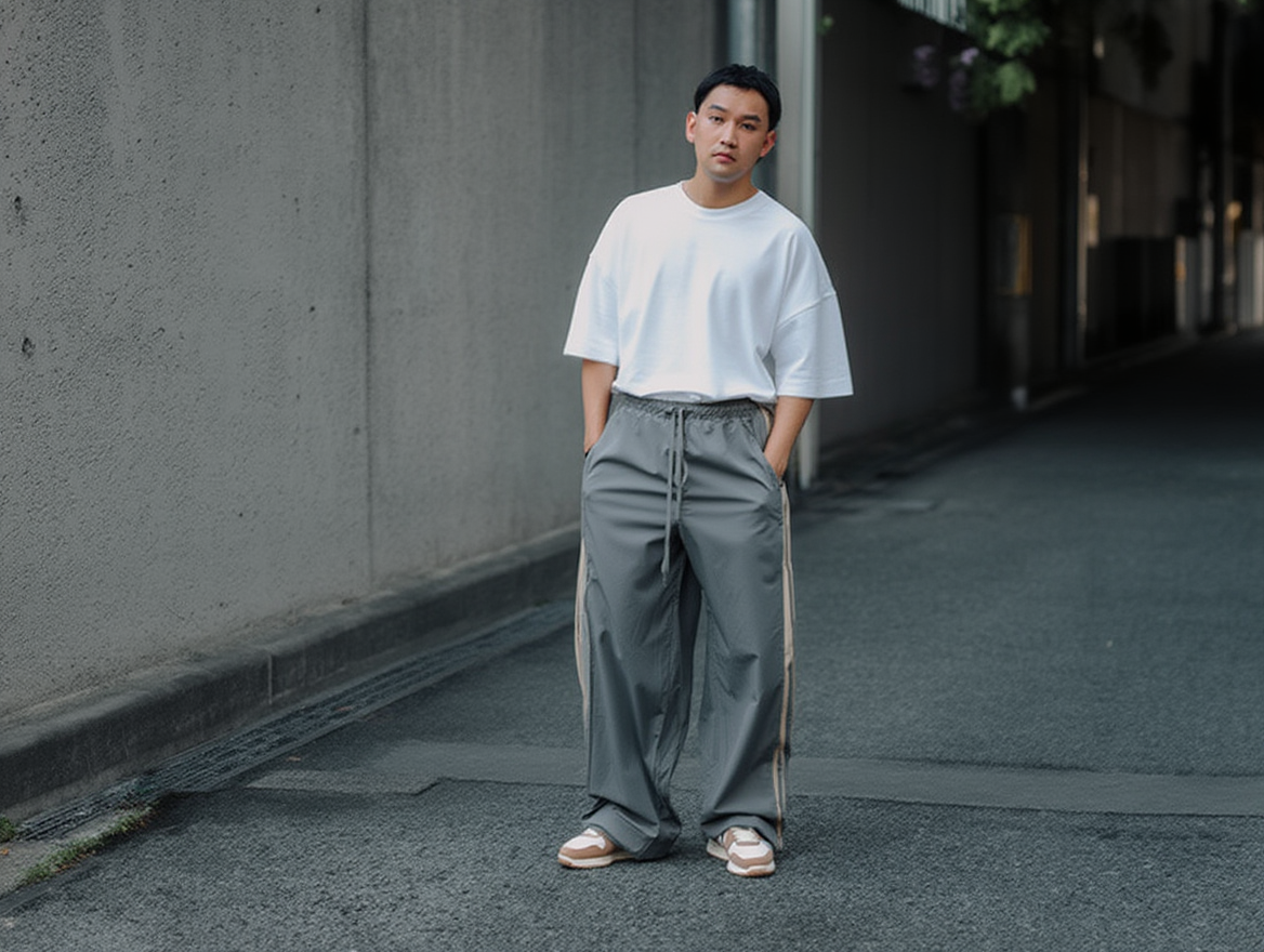 Men’s Streetwear Wide-Leg Track Pants – Triple Stripe Design