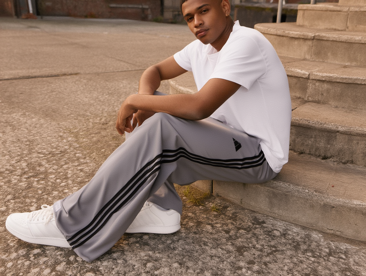 Men’s Wide-Leg Triple-Stripe Track Pants – Premium Streetwear Fit