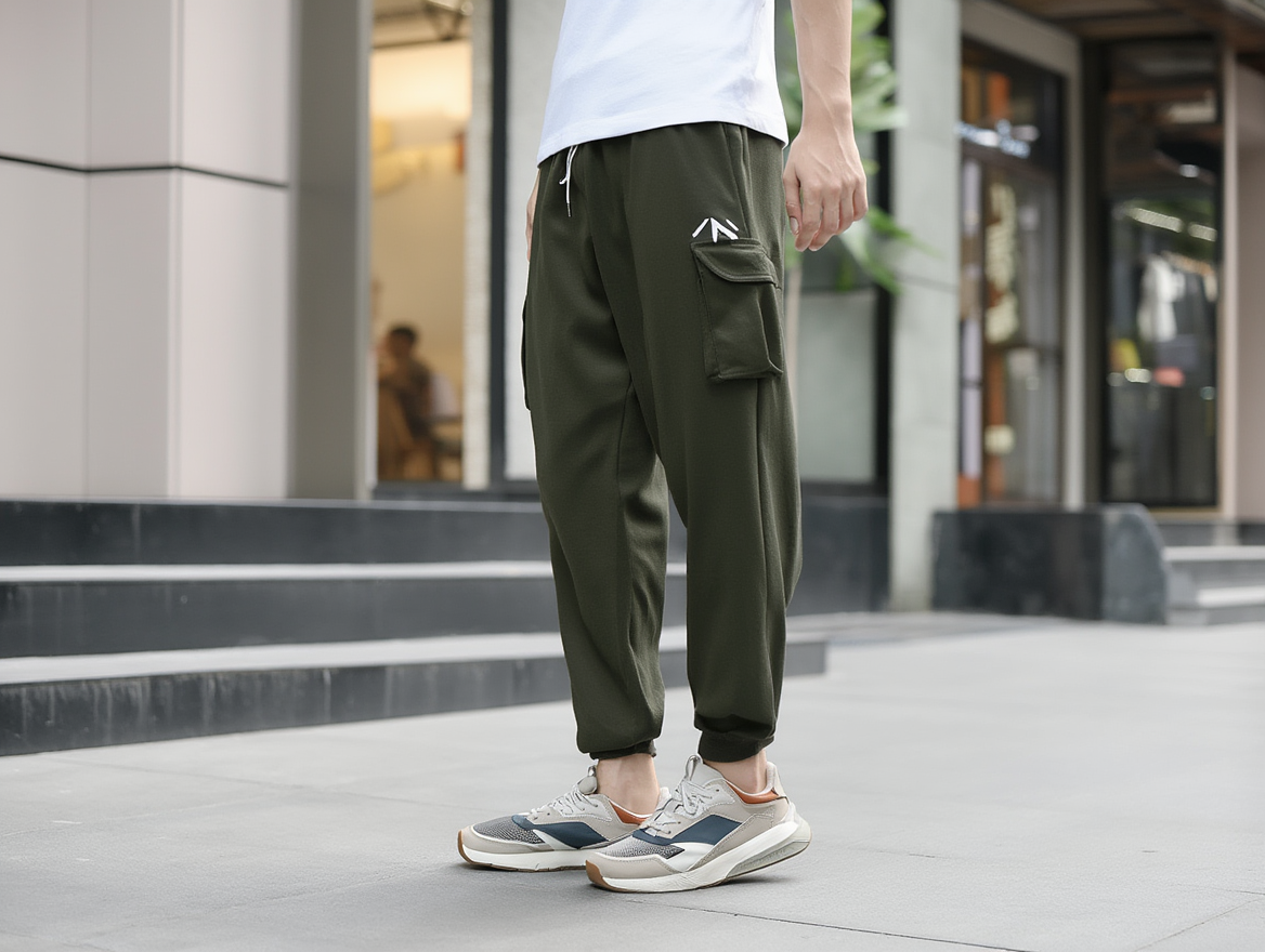 Long Olive Green Cargo Joggers