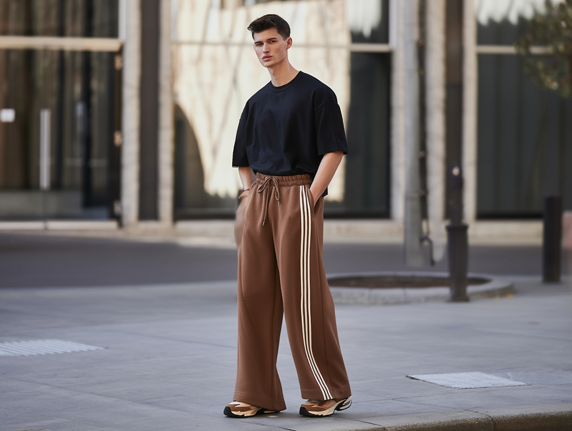 Men’s Classic Triple-Stripe Wide-Leg Track Pants – Ultra Street Style