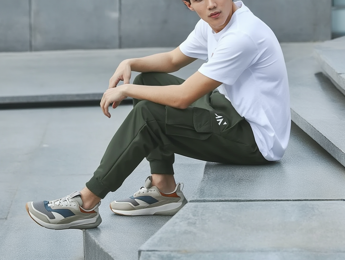 Long Olive Green Cargo Joggers